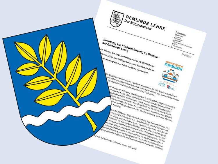 Foto (Gemeinde Lehre): Alle 10 bis 12-jährigen Kinder aus der Gemeinde Lehre sind eingeladen, an einer Umfrage im Rahmen des Programm "Kinderfreundliche Kommune" teilzunehmen.