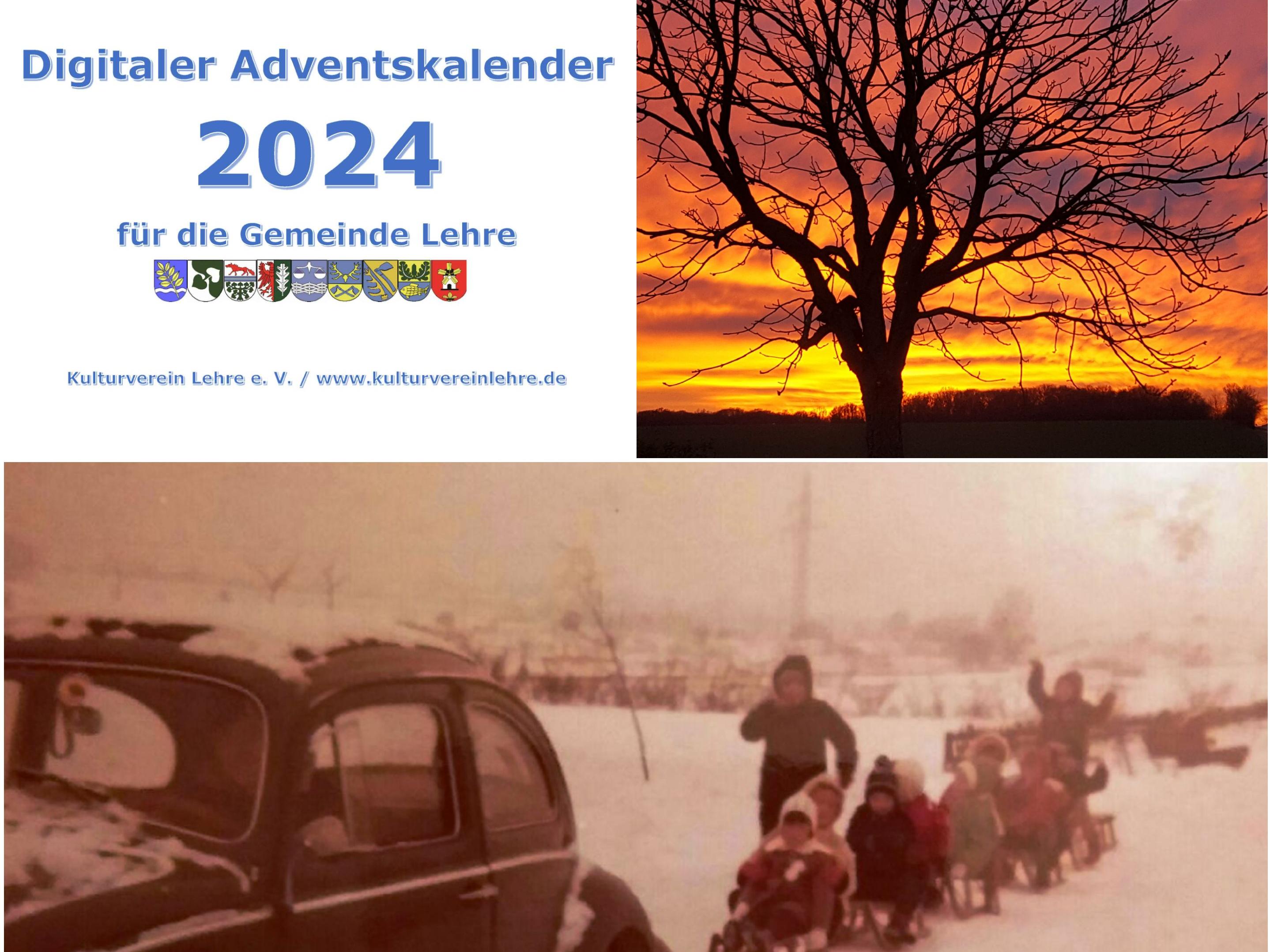 Foto(Ruth Kagelmann):Eine aus dem Jahr 1971 von einem VW-Käfer unterstützte Schlittenfahrt „Auf der Günne“ in Lehre.(veröffentlicht am 12. Dezember 2015) Foto(Claudia Petersen): Sonnenuntergang in Beienrode im Dezember 2016.(veröffentlicht am 9. Dezember 2017)